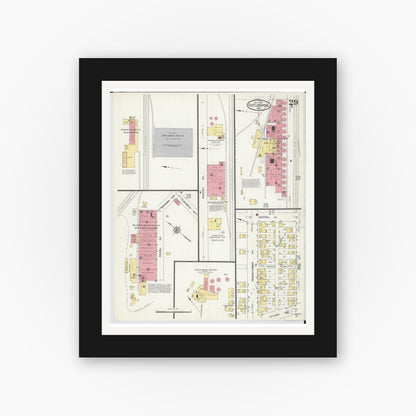 Old map wall art mockup — black gallery frame with white mat — Sanborn Fire Insurance Map from East Liverpool, Columbiana County, Ohio (1913), Sheet #0029
