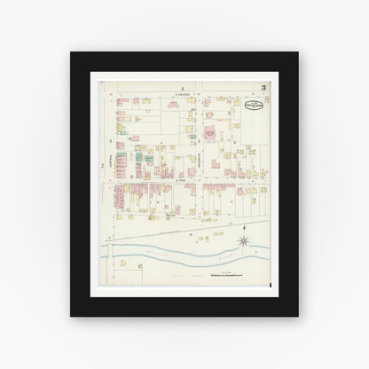 Old map wall art mockup — black gallery frame with white mat — Sanborn Fire Insurance Map from Canonsburg, Washington County, Pennsylvania (1896), Sheet #0003