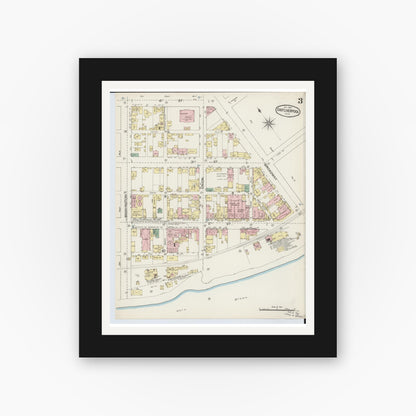 Old map wall art mockup — black gallery frame with white mat — Sanborn Fire Insurance Map from East Liverpool, Columbiana County, Ohio (1887), Sheet #0003