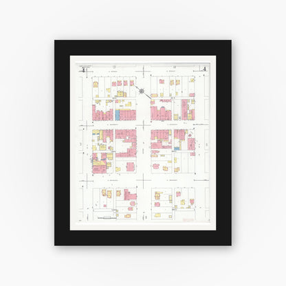 Old map wall art mockup — black gallery frame with white mat — Sanborn Fire Insurance Map from New Ulm, Brown County, Minnesota (1935), Sheet #0004