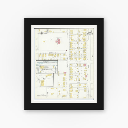 Old map wall art mockup — black gallery frame with white mat — Sanborn Fire Insurance Map from Piqua, Miami County, Ohio (1911), Sheet #0004
