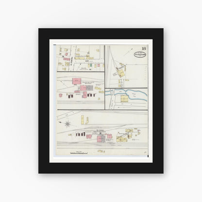 Old map wall art mockup — black gallery frame with white mat — Sanborn Fire Insurance Map from Youngstown, Mahoning County, Ohio (1889), Sheet #0018