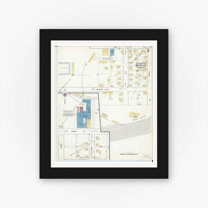 Old map wall art mockup — black gallery frame with white mat — Sanborn Fire Insurance Map from Montpelier, Williams County, Ohio (1916), Sheet #0005