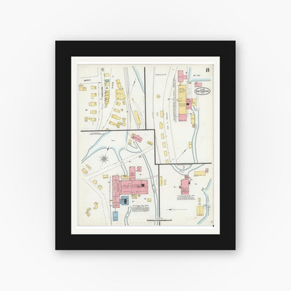 Old map wall art mockup — black gallery frame with white mat — Sanborn Fire Insurance Map from Southbridge, Worcester County, Massachusetts (1899), Sheet #0008