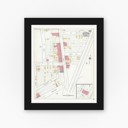 Old map wall art mockup — black gallery frame with white mat — Sanborn Fire Insurance Map from Waukegan, Lake County, Illinois (1917), Sheet #0025