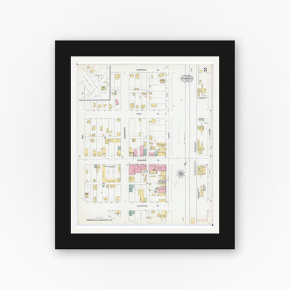 Old map wall art mockup — black gallery frame with white mat — Sanborn Fire Insurance Map from Warren, Marshall County, Minnesota (1904), Sheet #0003
