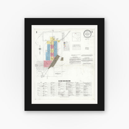 Old map wall art mockup — black gallery frame with white mat — Sanborn Fire Insurance Map from Borger, Hutchinson County, Texas (1933), Sheet #0001