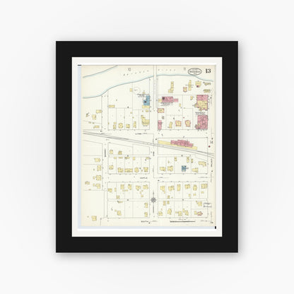 Old map wall art mockup — black gallery frame with white mat — Sanborn Fire Insurance Map from Baraboo, Sauk County, Wisconsin (1913), Sheet #0013