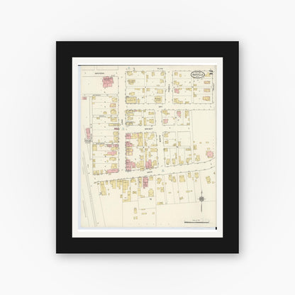 Old map wall art mockup — black gallery frame with white mat — Sanborn Fire Insurance Map from Ashville, Pickaway County, Ohio (1916), Sheet #0002