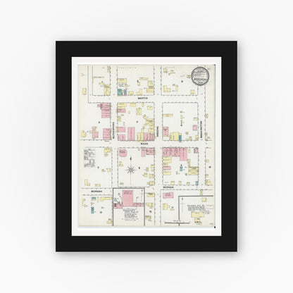 Old map wall art mockup — black gallery frame with white mat — Sanborn Fire Insurance Map from Wadesboro, Anson County, North Carolina (1892), Sheet #0001