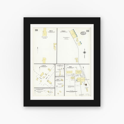 Old map wall art mockup — black gallery frame with white mat — Sanborn Fire Insurance Map from Ocala, Marion County, Florida (1924), Sheet #0033