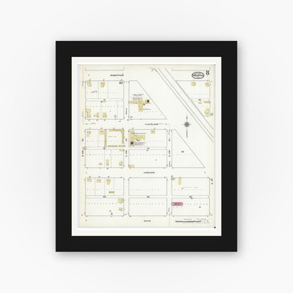 Old map wall art mockup — black gallery frame with white mat — Sanborn Fire Insurance Map from Memphis, Hall County, Texas (1920), Sheet #0008