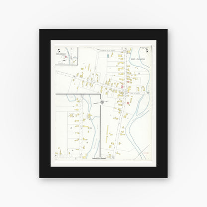 Old map wall art mockup — black gallery frame with white mat — Sanborn Fire Insurance Map from Townsend, Middlesex County, Massachusetts (1936), Sheet #0005
