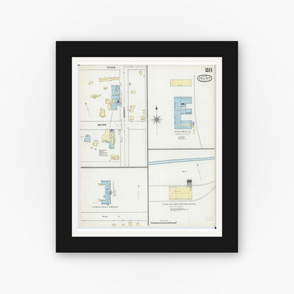 Old map wall art mockup — black gallery frame with white mat — Sanborn Fire Insurance Map from Joliet, Will County, Illinois (1891), Sheet #0028