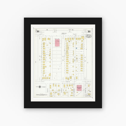 Old map wall art mockup — black gallery frame with white mat — Sanborn Fire Insurance Map from Elyria, Lorain County, Ohio (1925), Sheet #0010