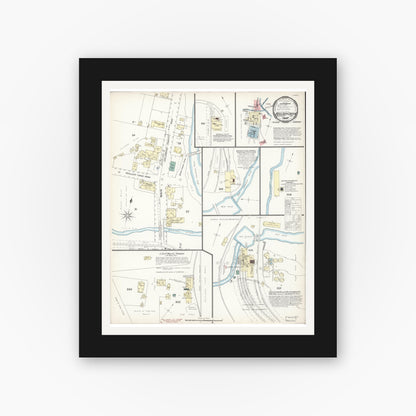 Old map wall art mockup — black gallery frame with white mat — Sanborn Fire Insurance Map from Boulder Creek, Santa Cruz County, California (1897), Sheet #0001