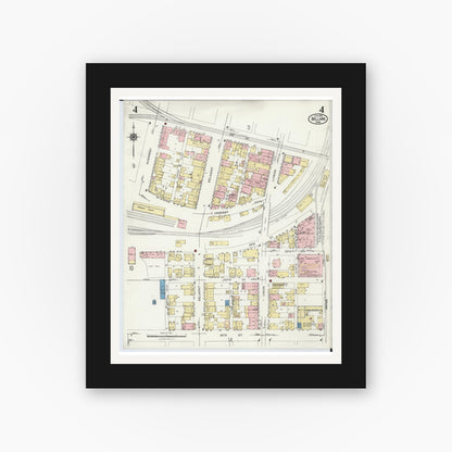 Old map wall art mockup — black gallery frame with white mat — Sanborn Fire Insurance Map from Bellaire, Belmont County, Ohio (1924), Sheet #0004