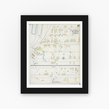 Old map wall art mockup — black gallery frame with white mat — Sanborn Fire Insurance Map from Ashtabula, Ashtabula County, Ohio (1893), Sheet #0016