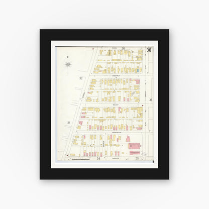 Old map wall art mockup — black gallery frame with white mat — Sanborn Fire Insurance Map from Hamilton, Butler County, Ohio (1899), Sheet #0030