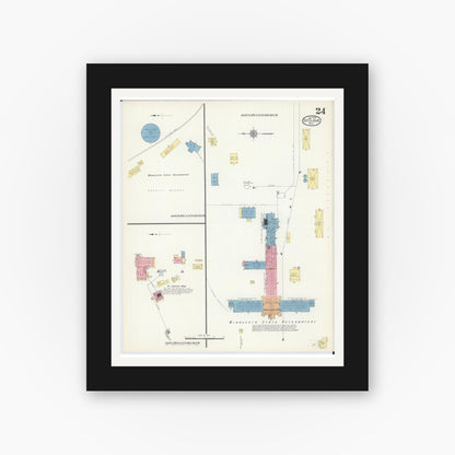 Old map wall art mockup — black gallery frame with white mat — Sanborn Fire Insurance Map from Saint Cloud, Stearns, Benton, and Sherburne Counties, Minnesota (1913), Sheet #0024