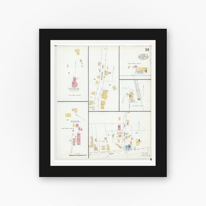 Old map wall art mockup — black gallery frame with white mat — Sanborn Fire Insurance Map from Gallipolis, Gallia County, Ohio (1900), Sheet #0014