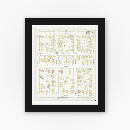 Old map wall art mockup — black gallery frame with white mat — Sanborn Fire Insurance Map from Adrian, Lenawee County, Michigan (1916), Sheet #0005
