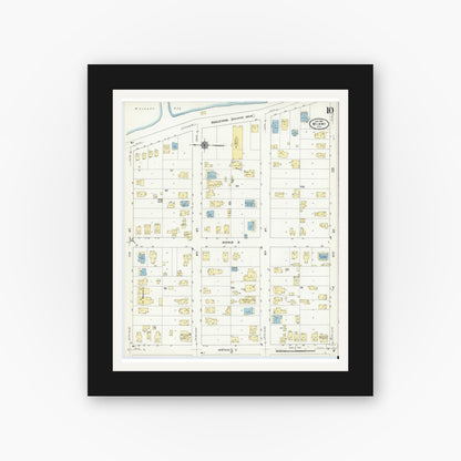 Old map wall art mockup — black gallery frame with white mat — Sanborn Fire Insurance Map from Miami, Dade County, Florida (1910), Sheet #0010