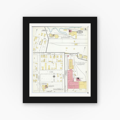 Old map wall art mockup — black gallery frame with white mat — Sanborn Fire Insurance Map from Newberry, Luce County, Michigan (1917), Sheet #0005