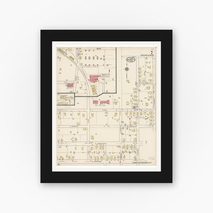 Old map wall art mockup — black gallery frame with white mat — Sanborn Fire Insurance Map from Quincy, Gadsden County, Florida (1922), Sheet #0007