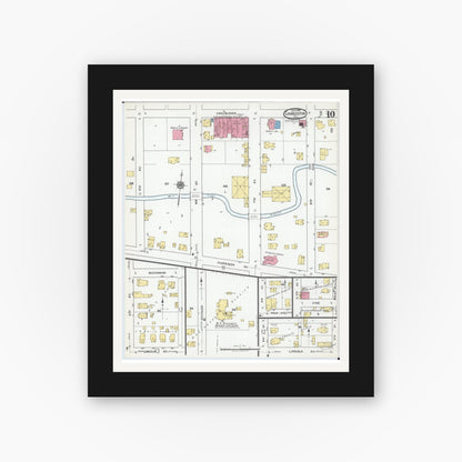 Old map wall art mockup — black gallery frame with white mat — Sanborn Fire Insurance Map from Charleston, Coles County, Illinois (1919), Sheet #0010
