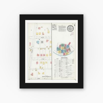 Old map wall art mockup — black gallery frame with white mat — Sanborn Fire Insurance Map from Sewickley, Allegheny County, Pennsylvania (1905) - Complete Map Set