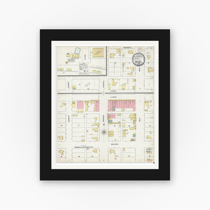 Old map wall art mockup — black gallery frame with white mat — Sanborn Fire Insurance Map from Detroit, Red River County, Texas (1899), Sheet #0001