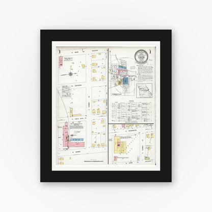 Old map wall art mockup — black gallery frame with white mat — Sanborn Fire Insurance Map from Union, Franklin County, Missouri (1927) - Complete Map Set