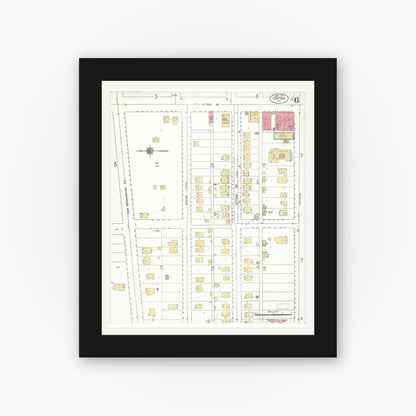Old map wall art mockup — black gallery frame with white mat — Sanborn Fire Insurance Map from Covina, Los Angeles County, California (1911), Sheet #0006