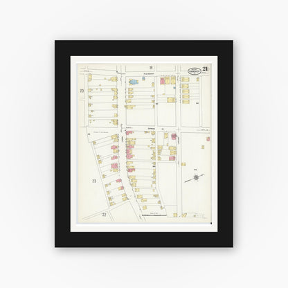 Old map wall art mockup — black gallery frame with white mat — Sanborn Fire Insurance Map from Hanover, York County, Pennsylvania (1909), Sheet #0021