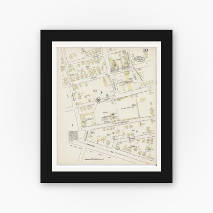 Old map wall art mockup — black gallery frame with white mat — Sanborn Fire Insurance Map from Dallas, Dallas County, Texas (1885), Sheet #0010