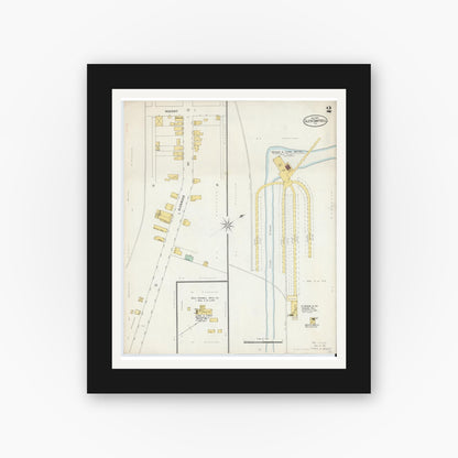 Old map wall art mockup — black gallery frame with white mat — Sanborn Fire Insurance Map from Glen Campbell, Indiana County, Pennsylvania (1898), Sheet #0002