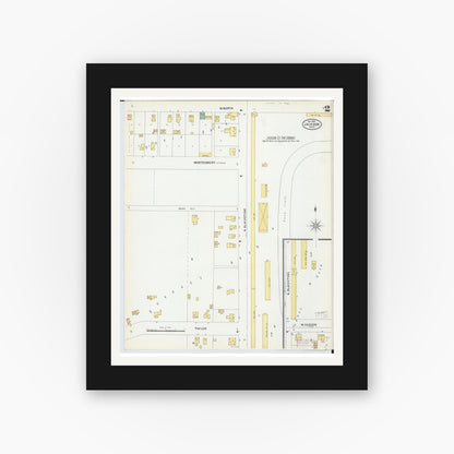 Old map wall art mockup — black gallery frame with white mat — Sanborn Fire Insurance Map from Jackson, Jackson County, Michigan (1899), Sheet #0002