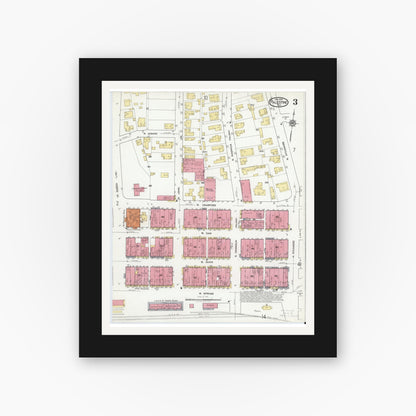 Old map wall art mockup — black gallery frame with white mat — Sanborn Fire Insurance Map from Palestine, Anderson County, Texas (1919), Sheet #0003