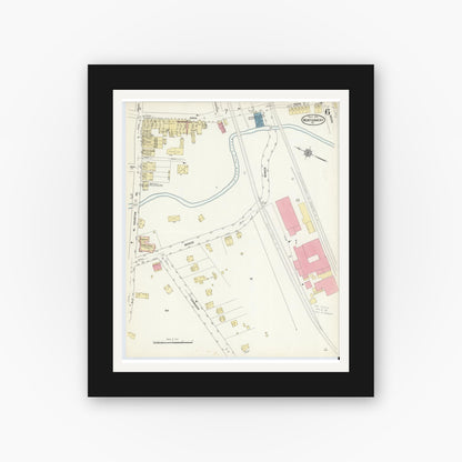Old map wall art mockup — black gallery frame with white mat — Sanborn Fire Insurance Map from Montgomery, Lycoming County, Pennsylvania (1912), Sheet #0006