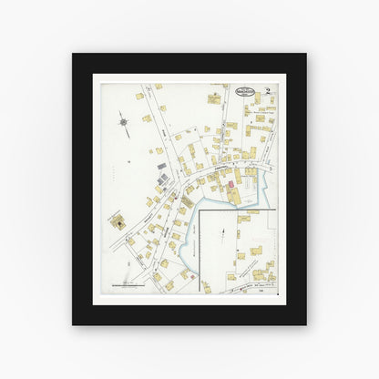Old map wall art mockup — black gallery frame with white mat — Sanborn Fire Insurance Map from Manchester, Essex County, Massachusetts (1921), Sheet #0002