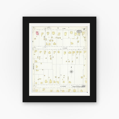 Old map wall art mockup — black gallery frame with white mat — Sanborn Fire Insurance Map from Denton, Denton County, Texas (1907), Sheet #0008