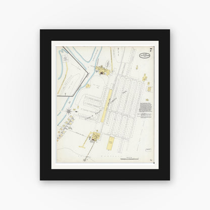 Old map wall art mockup — black gallery frame with white mat — Sanborn Fire Insurance Map from Jefferson, Marion County, Texas (1896), Sheet #0007