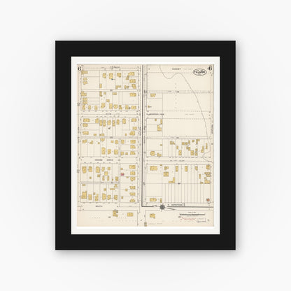 Old map wall art mockup — black gallery frame with white mat — Sanborn Fire Insurance Map from Fillmore, Ventura County, California (1923), Sheet #0006