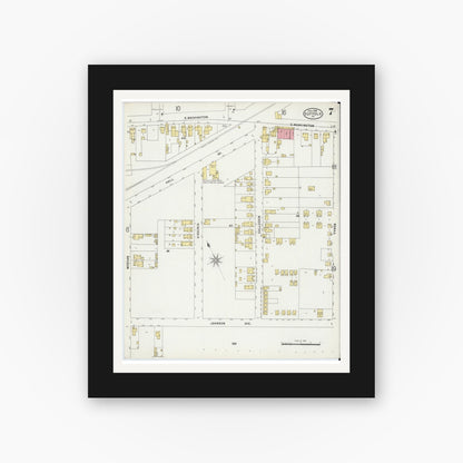Old map wall art mockup — black gallery frame with white mat — Sanborn Fire Insurance Map from Suffolk, Independent Cities, Virginia (1898), Sheet #0007