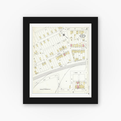 Old map wall art mockup — black gallery frame with white mat — Sanborn Fire Insurance Map from Jeannette, Westmoreland County, Pennsylvania (1910), Sheet #0007
