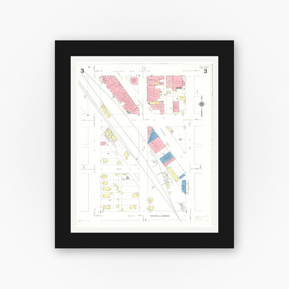 Old map wall art mockup — black gallery frame with white mat — Sanborn Fire Insurance Map from Perry, Dallas County, Iowa (1933), Sheet #0003