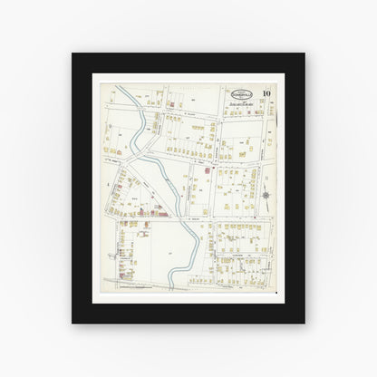 Old map wall art mockup — black gallery frame with white mat — Sanborn Fire Insurance Map from Somerville, Somerset County, New Jersey (1917), Sheet #0010