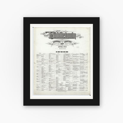 Old map wall art mockup — black gallery frame with white mat — Sanborn Fire Insurance Map from Middletown, Butler County, Ohio (1921), Sheet #0001