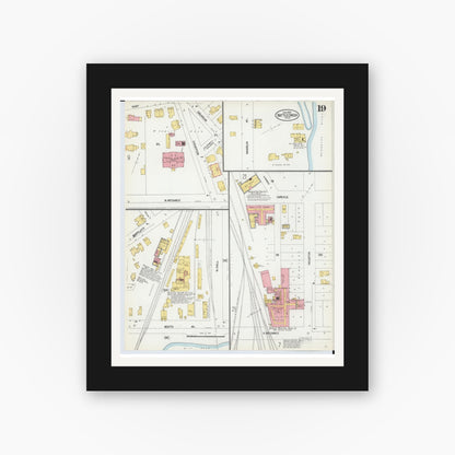 Old map wall art mockup — black gallery frame with white mat — Sanborn Fire Insurance Map from Battle Creek, Calhoun County, Michigan (1902), Sheet #0019